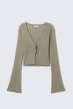 Khaki Green - Ribbed Tie-Front Cardigan - 4