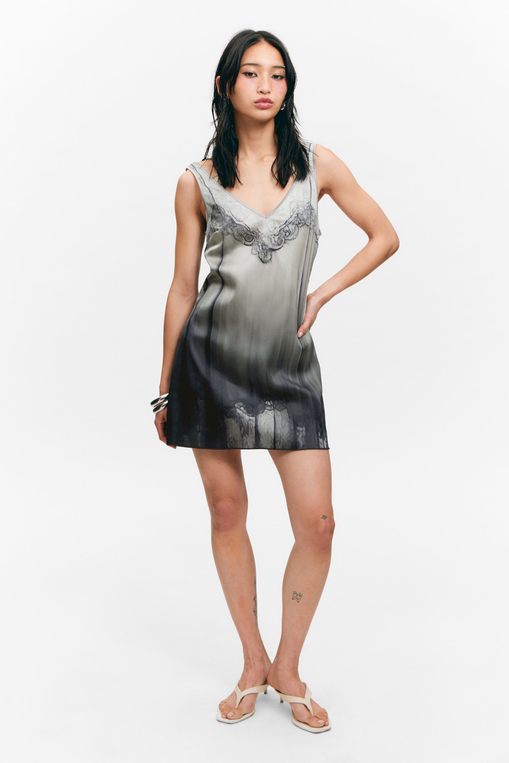 Trompe-l'œil lace print - Short Printed Tank Dress - 0