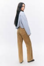 Washed Brown/Biege - Low Waisted Relaxed Twill Trousers - 2