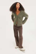 Dark Khaki Green - Fluffy knit cardigan - 1