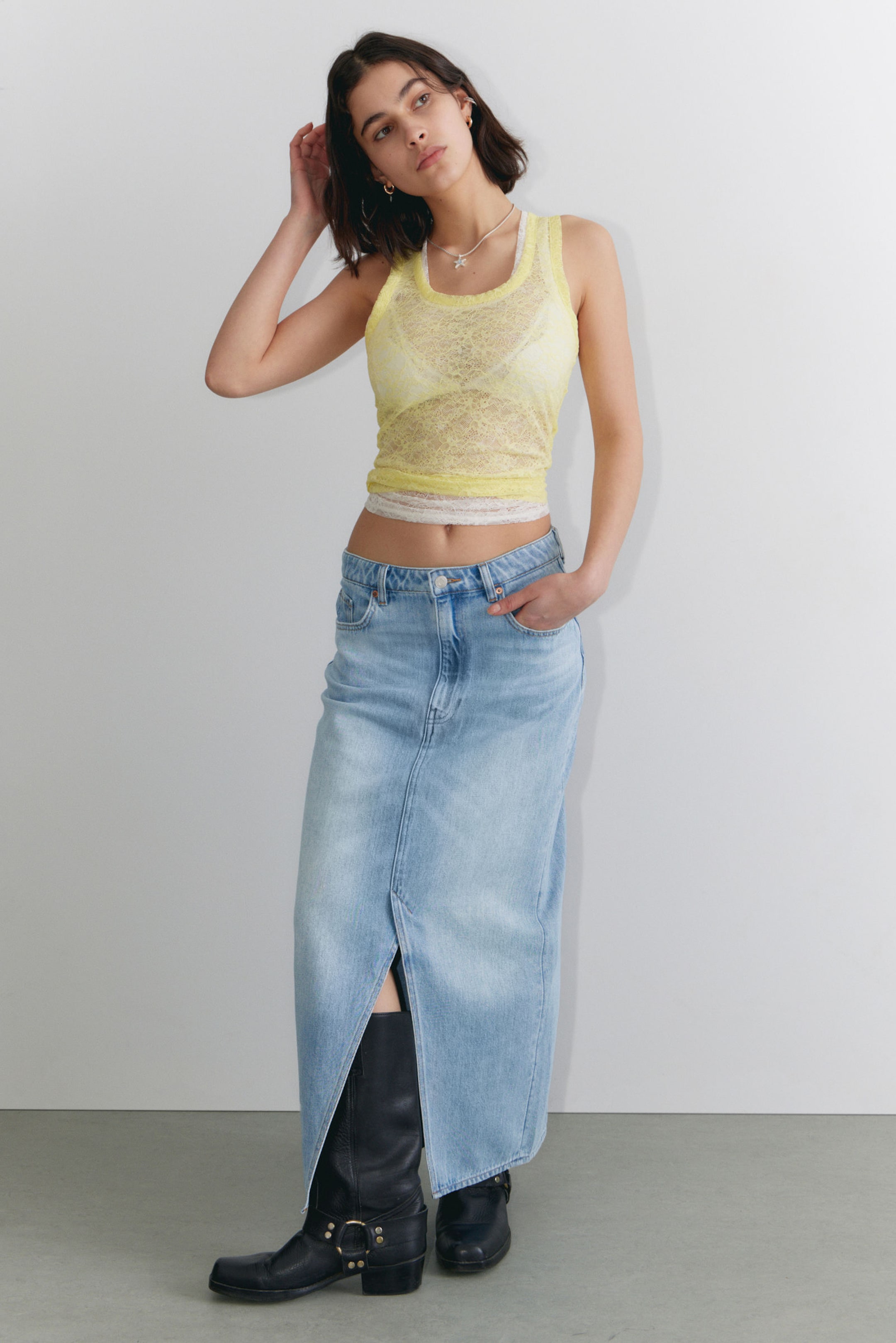 #8898AC - Midi denim skirt - 1