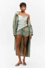 Light Khaki Green - Drawstring Mini Cargo Shorts - 0