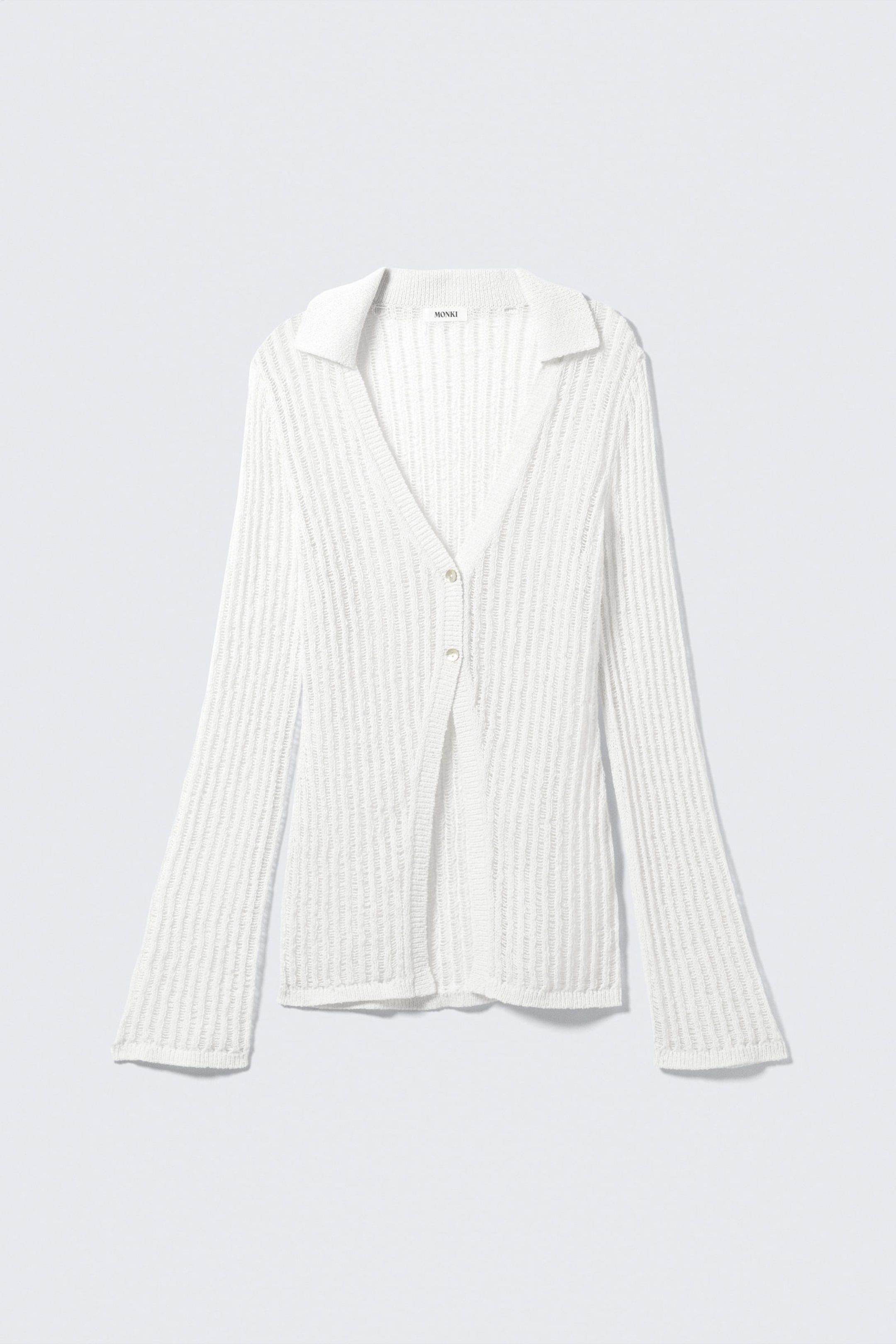 Dusty White - Open-Knit V-neck Cardigan - 4