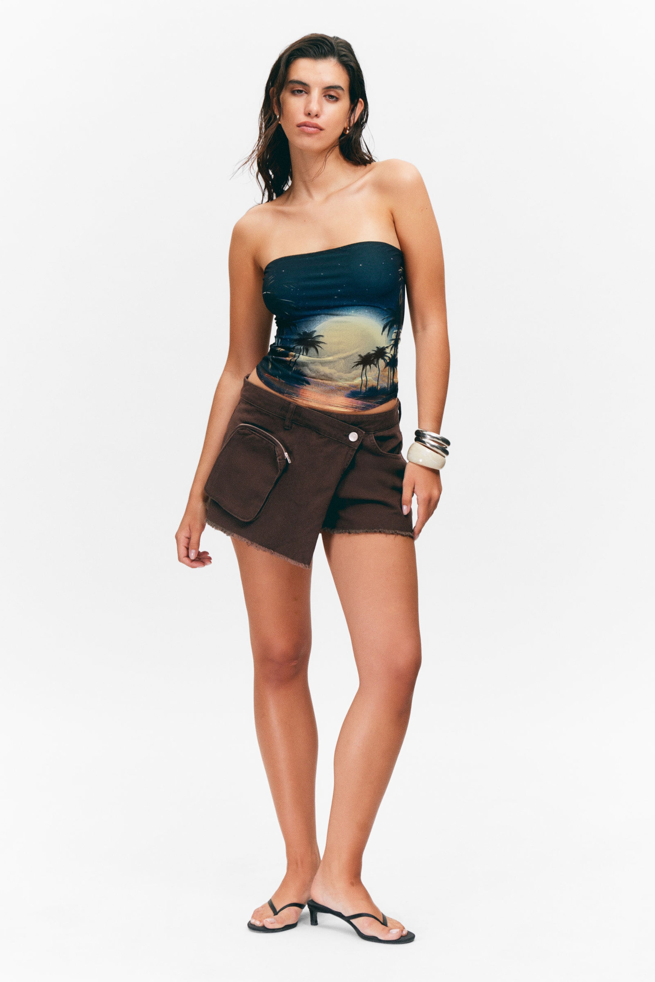 #3D5B60 - Printed Mesh Bandeau Top - 2