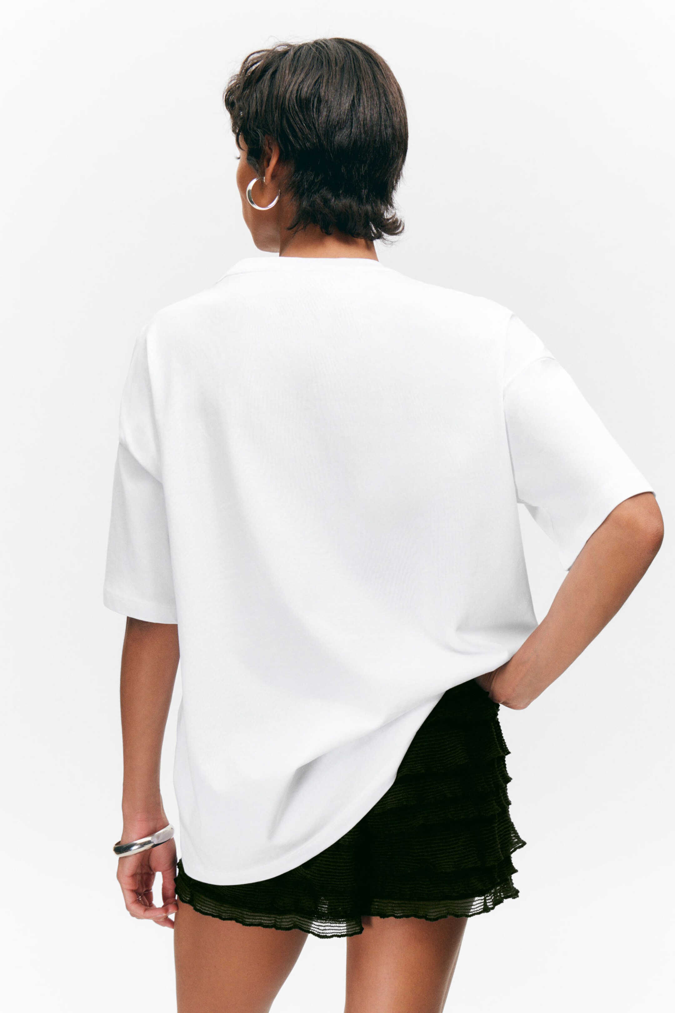 White - Lingerie Print - Oversized Cotton T-shirt - 2