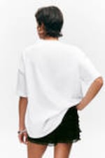 White - Lingerie Print - Oversized Cotton T-shirt - 2