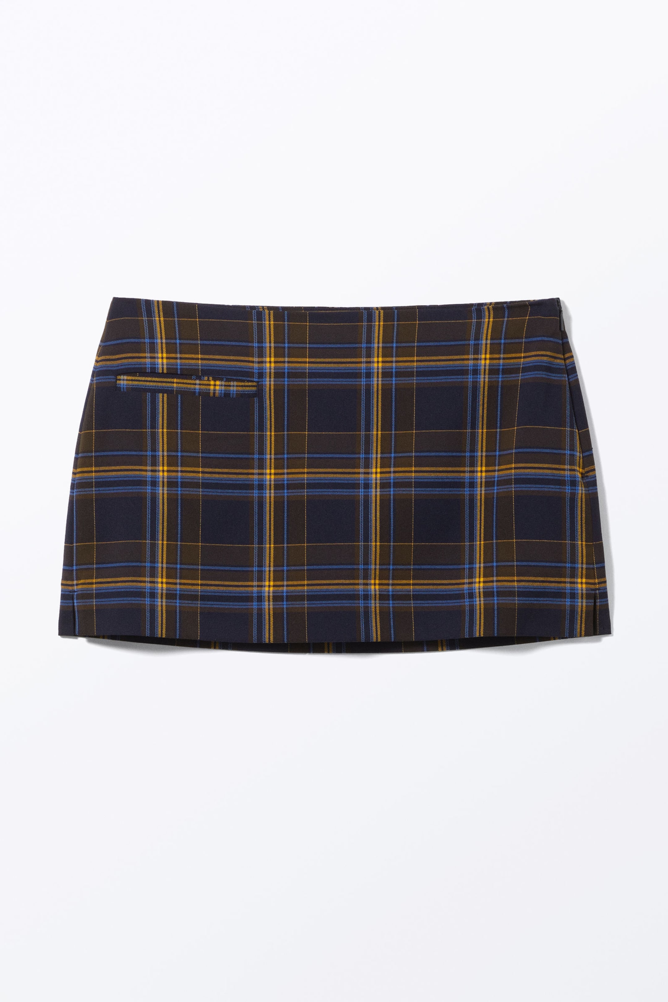 Dark Blue Check - Low Waisted Mini Suiting Skirt - 3