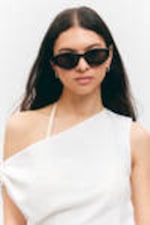 Black - Black Lenses - Angular Cat-Eye Sunglasses - 0