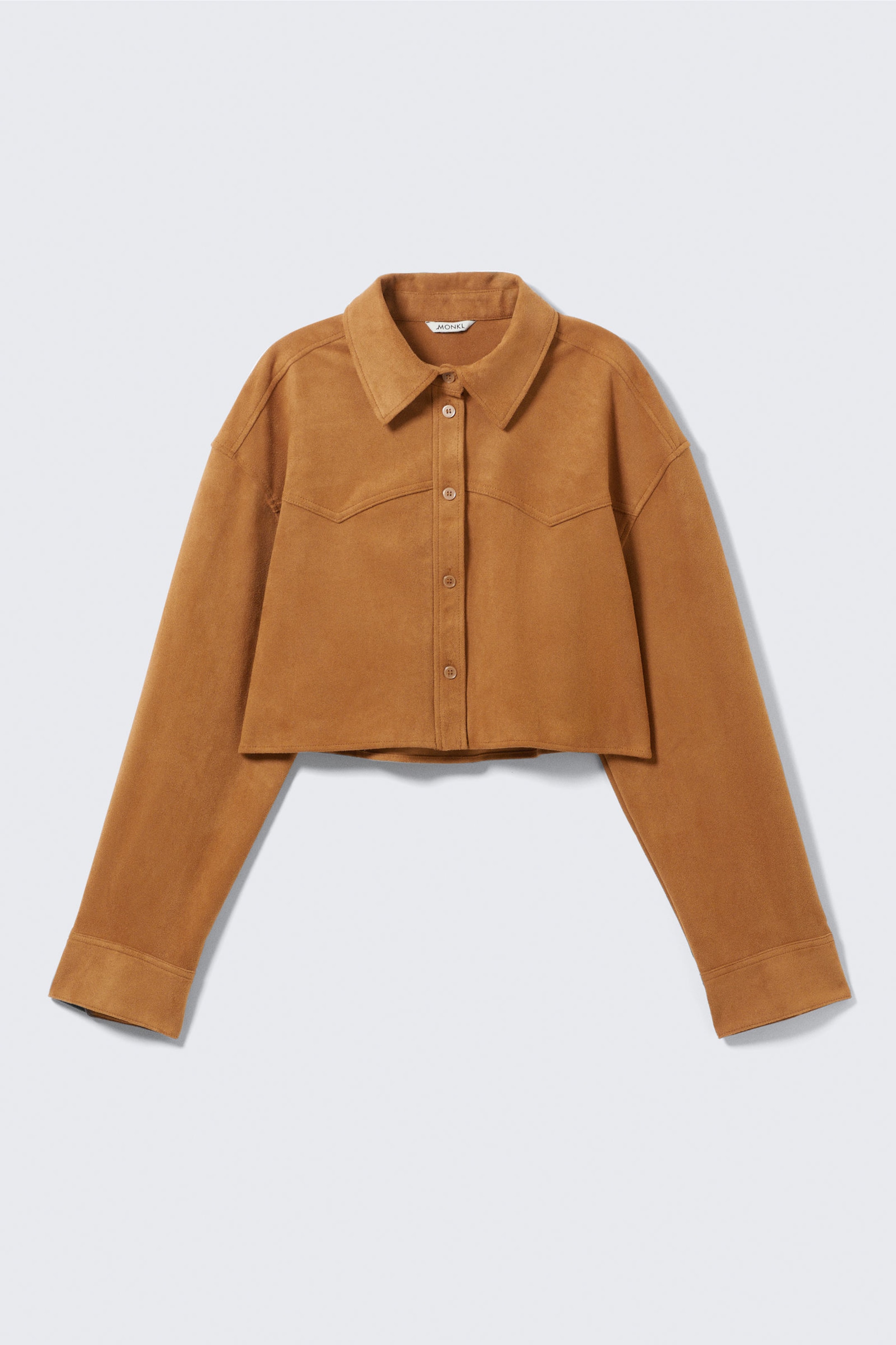 Brown - Cropped Faux Suede Western Shirt - 5