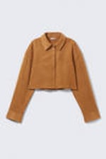 Brown - Cropped Faux Suede Western Shirt - 5