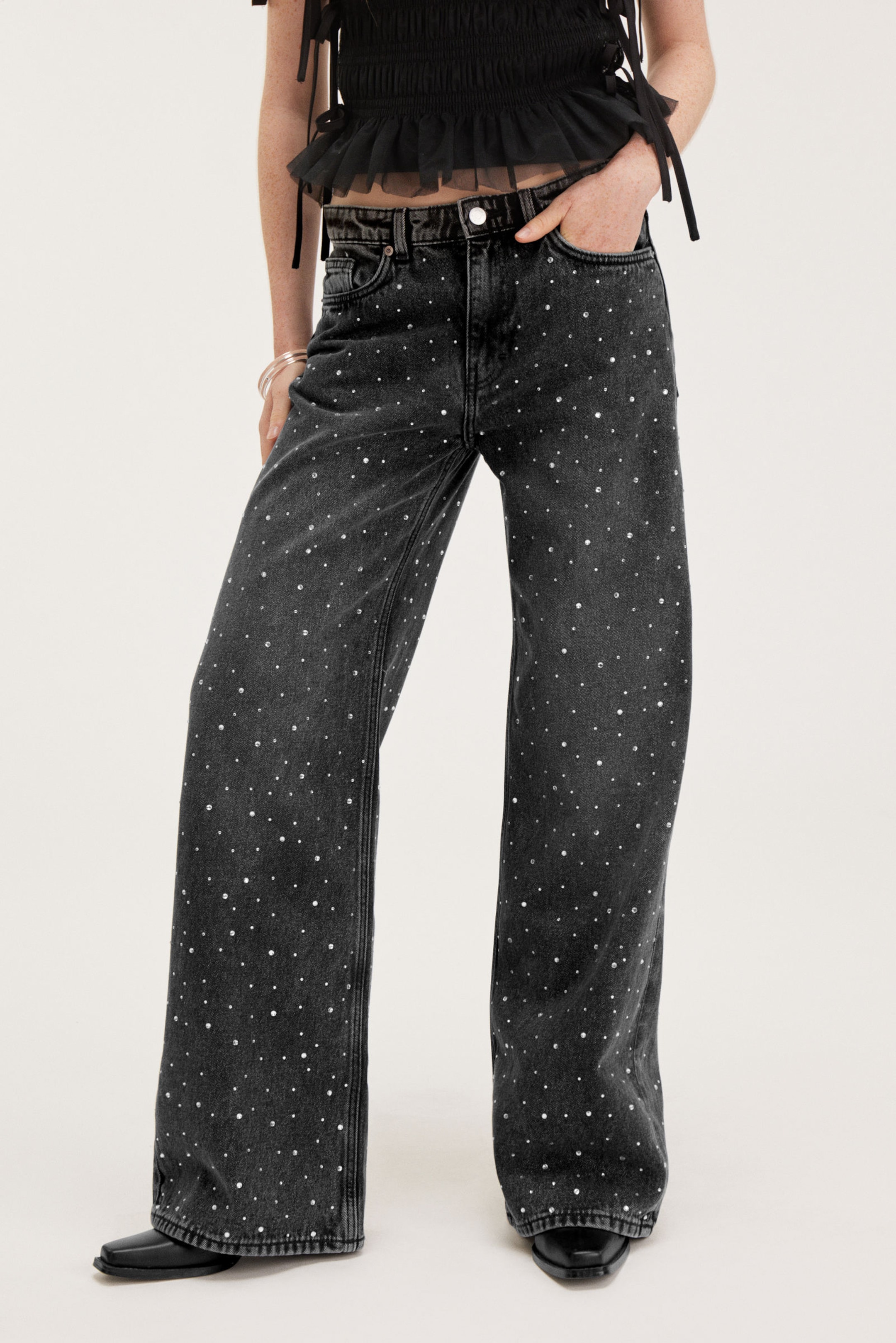 Embellished Black - Paz Mid Straight Embellished Jeans - 1