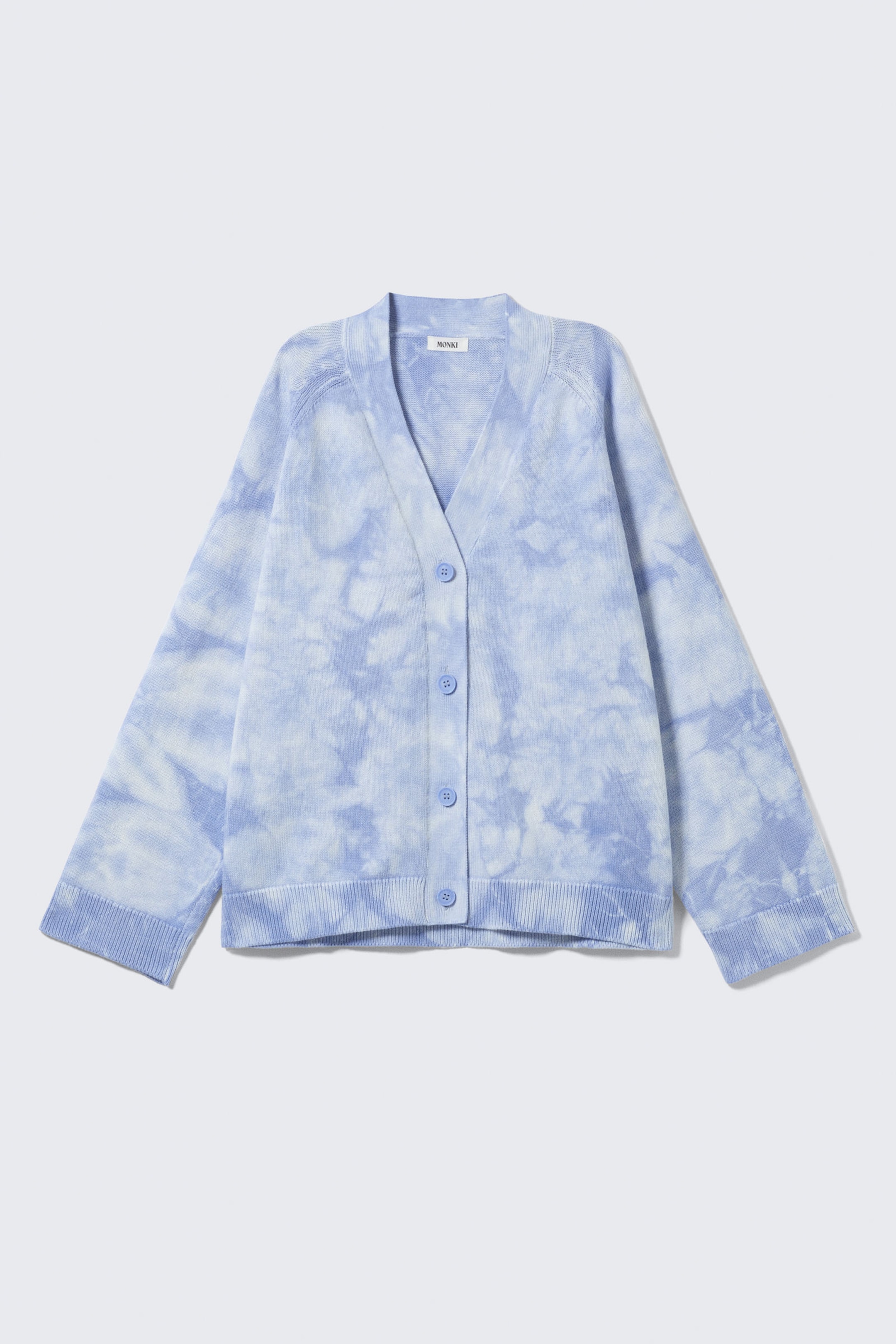 Washed Blue - Tie-dye - Jacquard Knitted Cotton Cardigan - 3