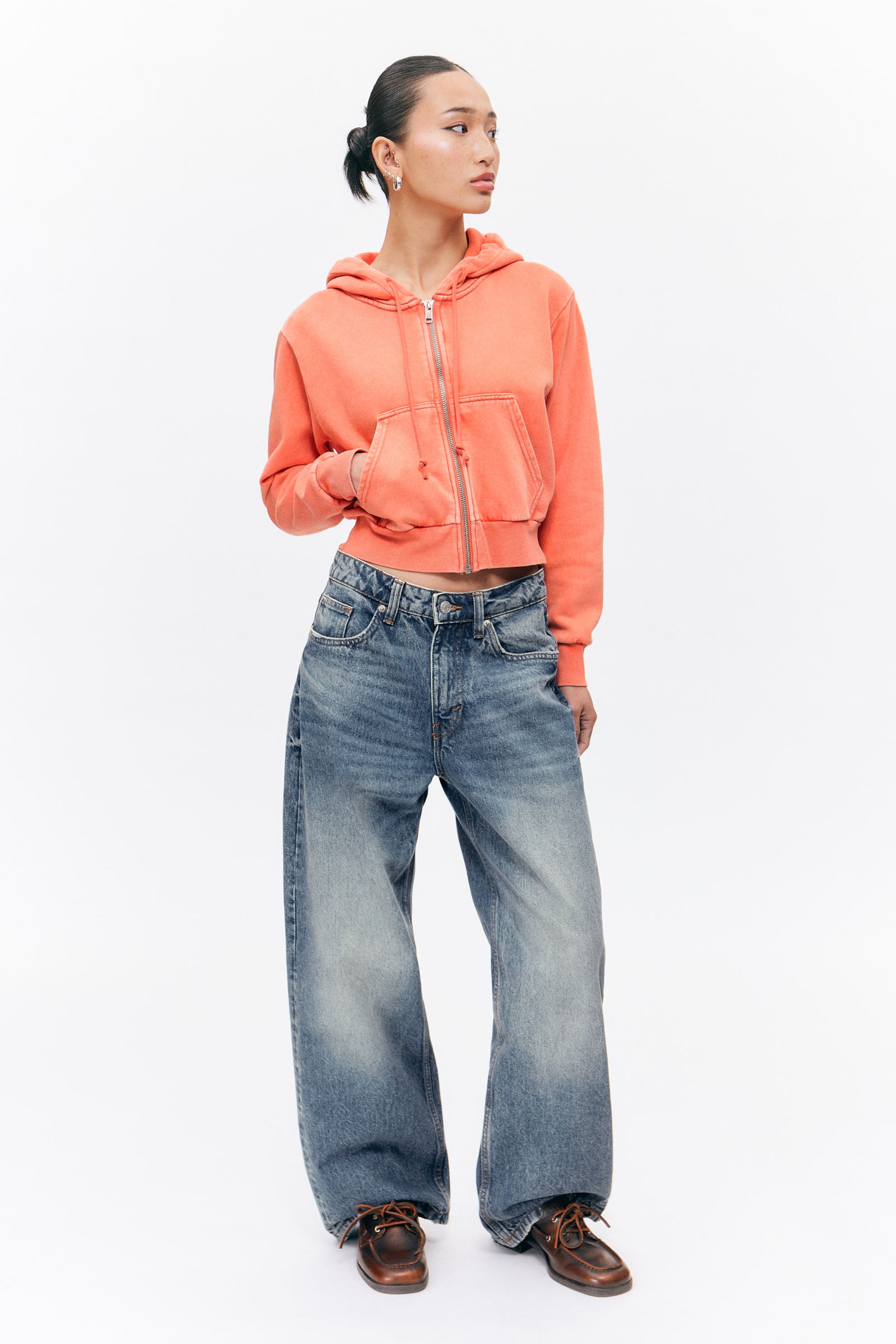 Washed Orange - Cropped Zip Hoodie - 0