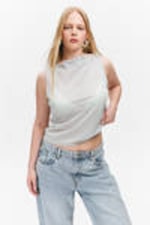 Light Grey Glitter - Sleeveless Boatneck Tank Top - 0