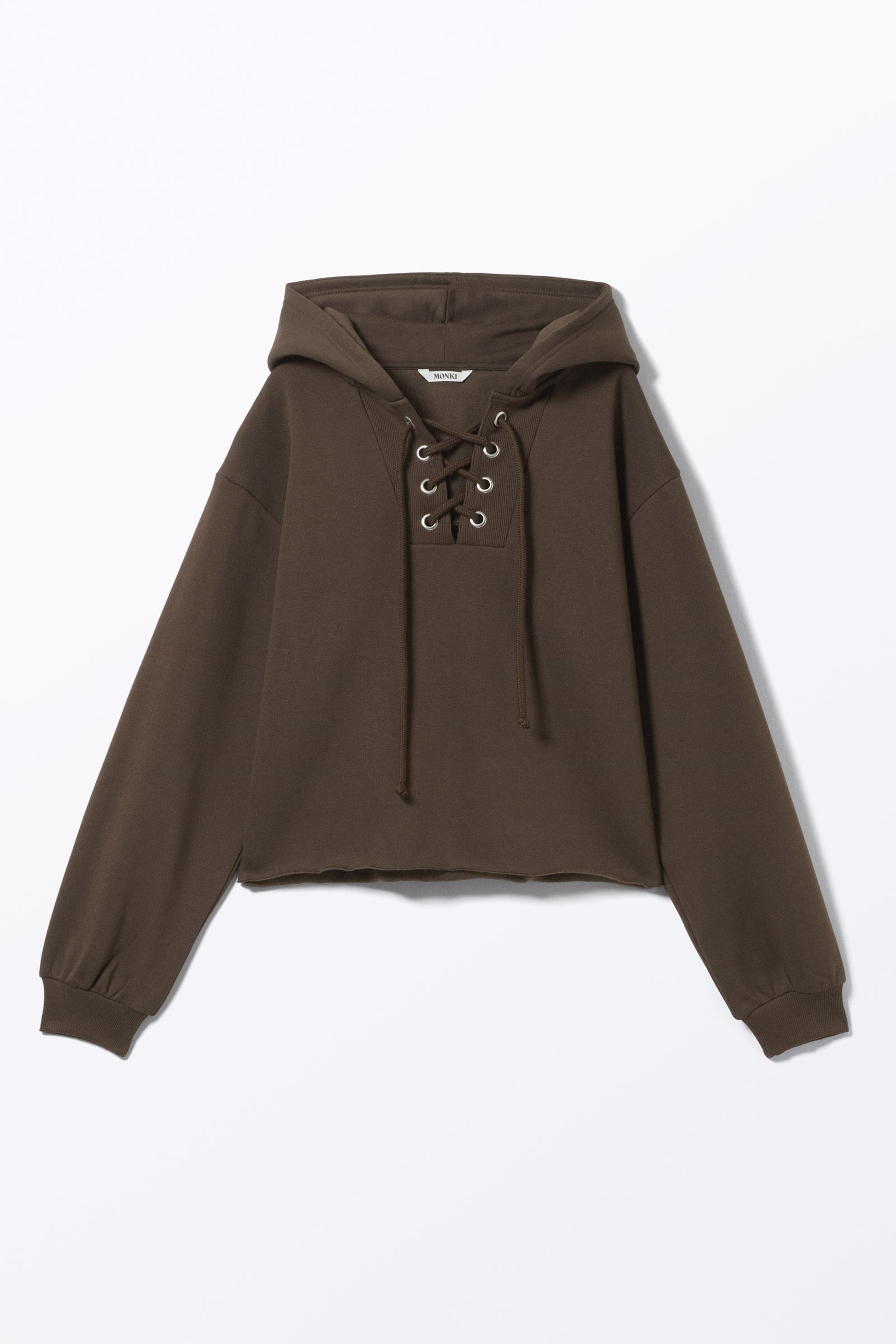Dark Brown - Cropped Lace-up Hoodie - 3