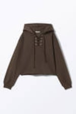 Dark Brown - Cropped Lace-up Hoodie - 3