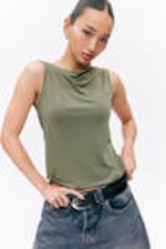 Khaki Green - Super soft sleeveless boatneck top - 1
