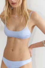 Shiny Light Blue - Scoop Neck Bikini Top - 1