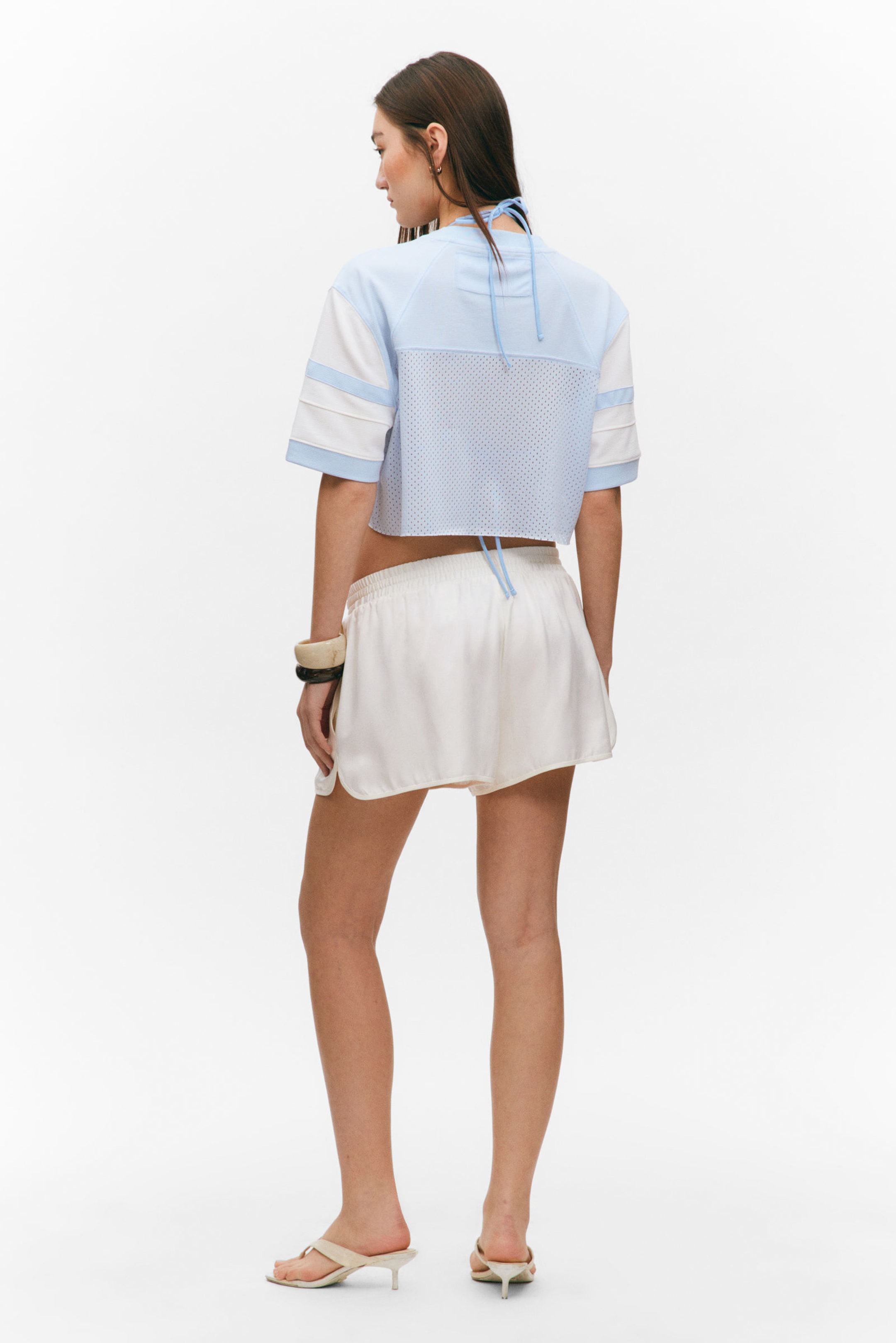 Light Blue/White - Oversized Cropped Mesh T-shirt - 3