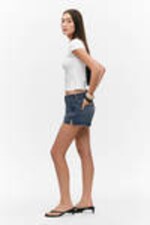 Mountain Blue - Dark Blue - Low Rise Raw Hem Mini Denim Shorts - 3
