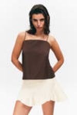 Dark Brown - Drawstring Poplin Strap Top - 0