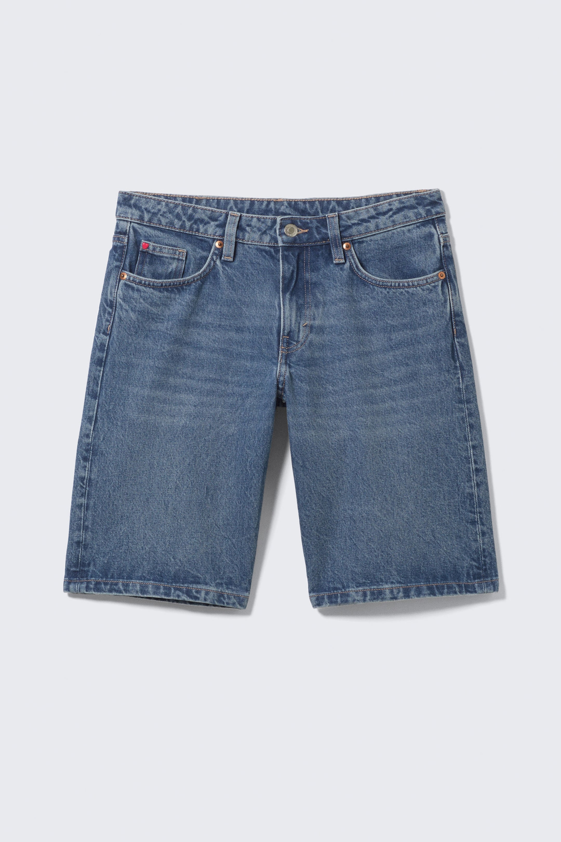 Sunset Blue - Medium Blue - Imoo Low-Rise Wide Leg Denim Shorts - 5