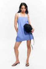 Blue - Tie-Back Twill Mini Dress - 0
