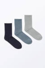 Dark Blue/Dusty Blue/Grey - 3-pack Ribbed Socks - 0