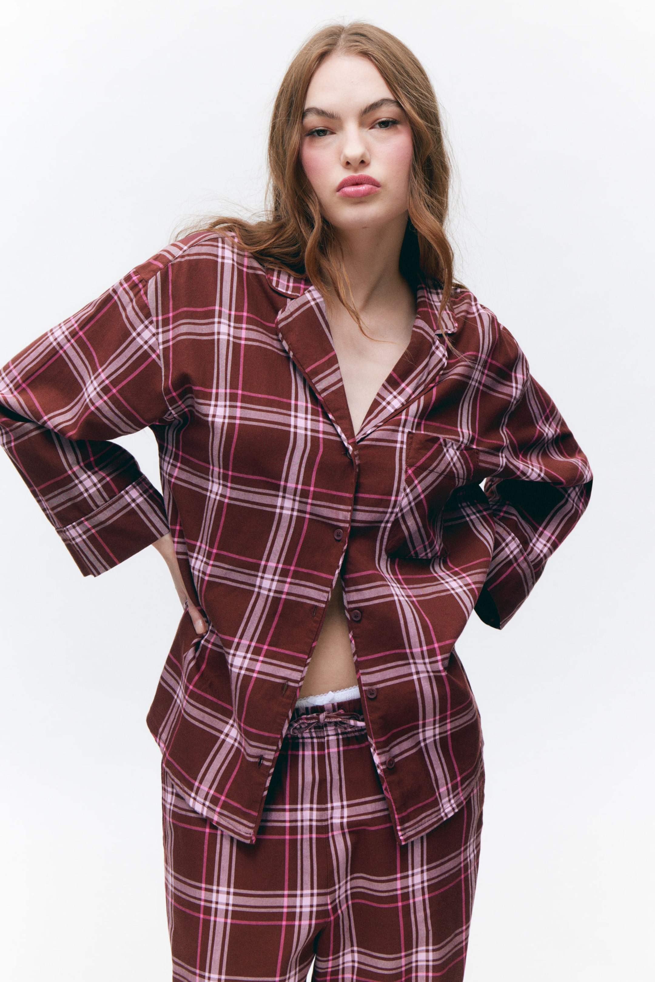 Dark Red Check - Soft Long-Sleeved Flannel Shirt - 1