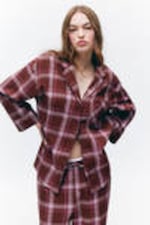 Dark Red Check - Soft Long-Sleeved Flannel Shirt - 1