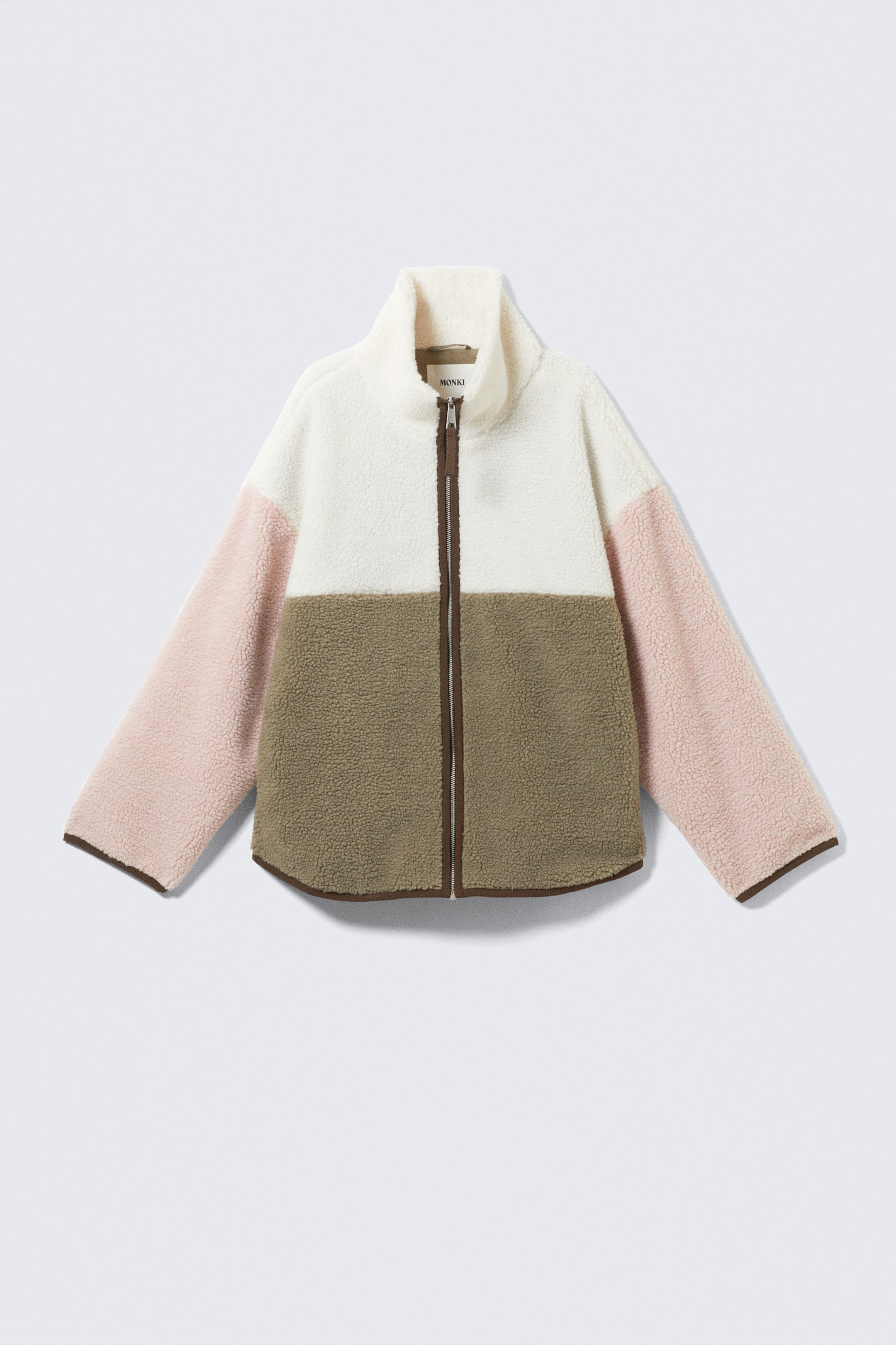 White/Khaki/Pink - Loose Fleece Zip Jacket - 4