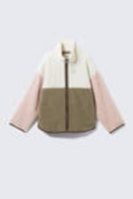 White/Khaki/Pink - Loose Fleece Zip Jacket - 4