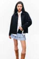 Navy Blue - Single-breasted Wool Blend Jacket - 0
