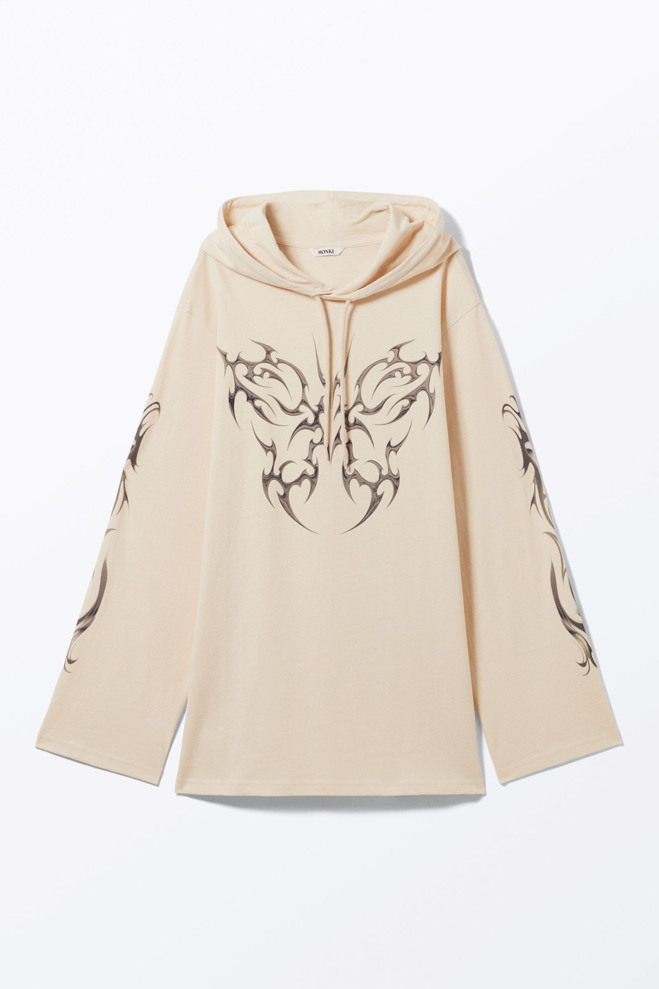 Light Beige - Tribal Butterfly - Oversized Hoodie Mini Dress - 3
