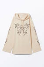 Light Beige - Tribal Butterfly - Oversized Hoodie Mini Dress - 3