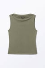 Khaki Green - Super soft sleeveless boatneck top - 3
