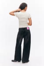 White - Frill-Edge Ribbed Knitted Top - 1