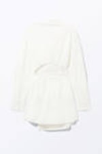 White - Long-Sleeved Mini Wrap Shirt Dress - 4
