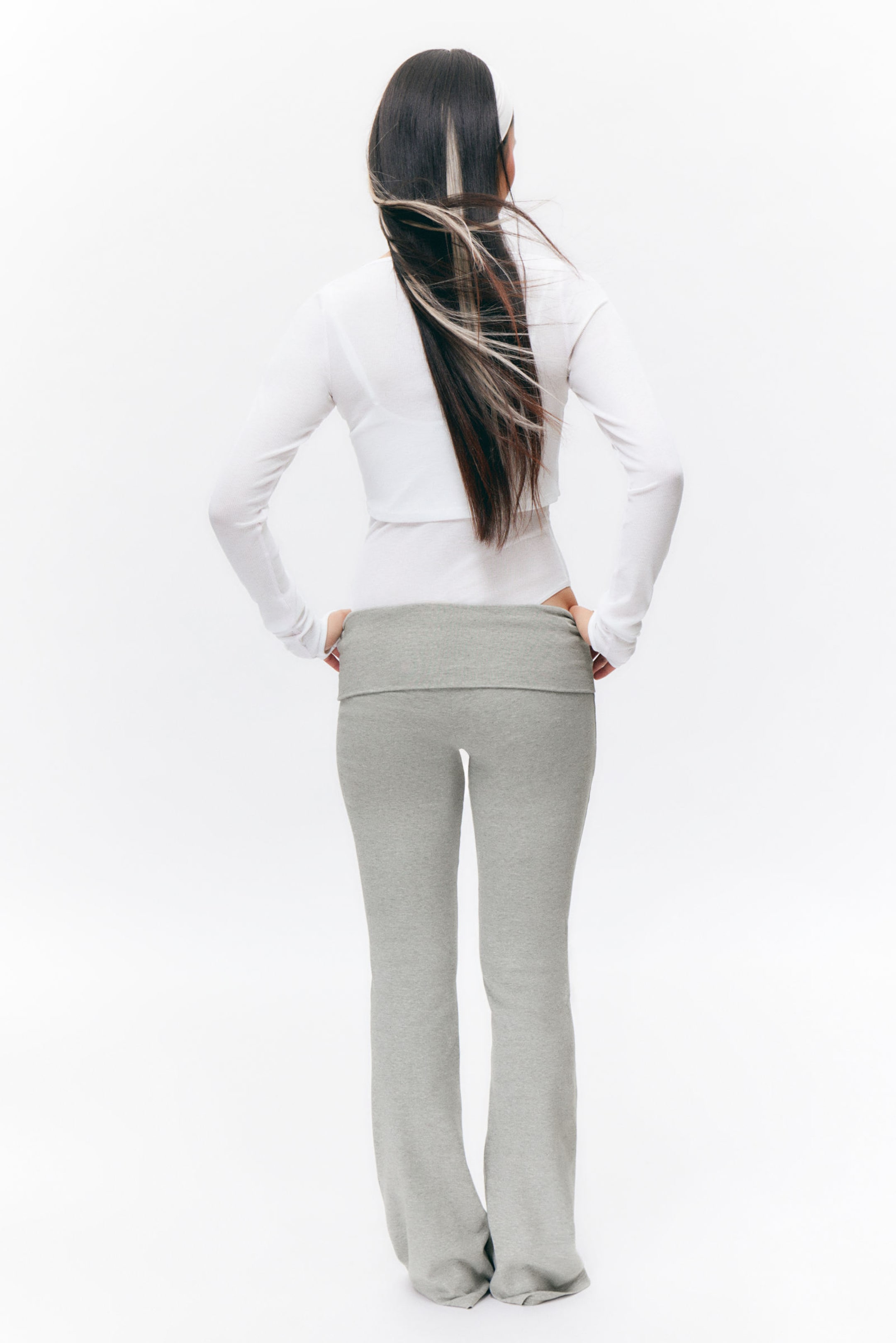 Grey Melange - Low Waist Flared Pyjama Trousers - 3