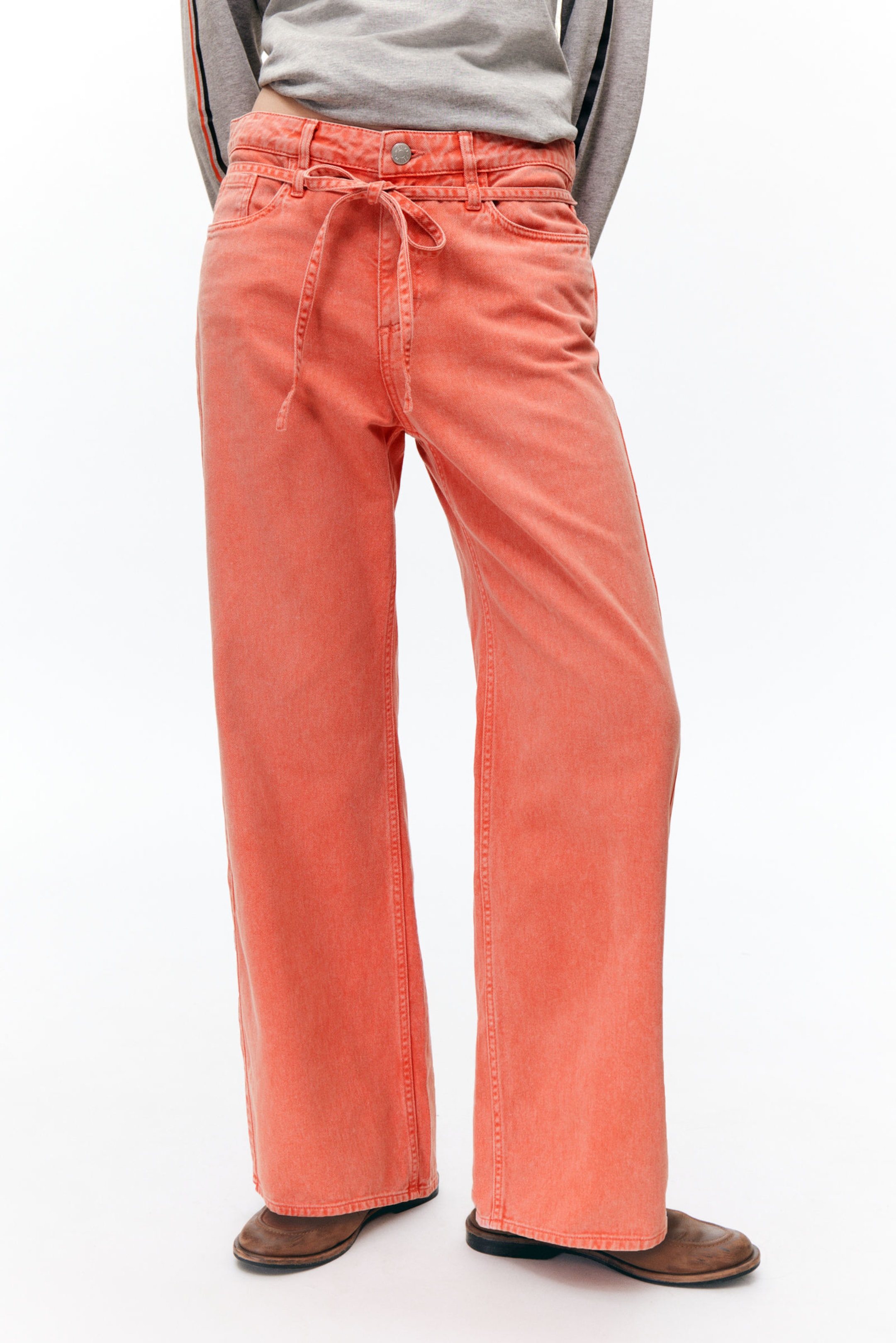 Dusty Red Overdye - Low Waisted Relaxed Twill Trousers - 1