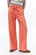 Dusty Red Overdye - Low Waisted Relaxed Twill Trousers - 1