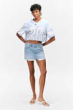 Fresh Blue - Light Blue - Low Rise Raw Hem Mini Denim Skirt - 0