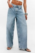 Mid Blue - Medium Blue - Peggy Low Waist Loose Baggy Leg Jeans - 1