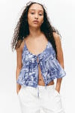 Blue - Baroque Collage - Printed Cotton Poplin Tie-Front Pyjama Top - 1