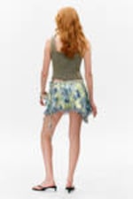 Light Yellow - Blue Floral - Lace-Trim Satin Wrap Mini Skirt - 3