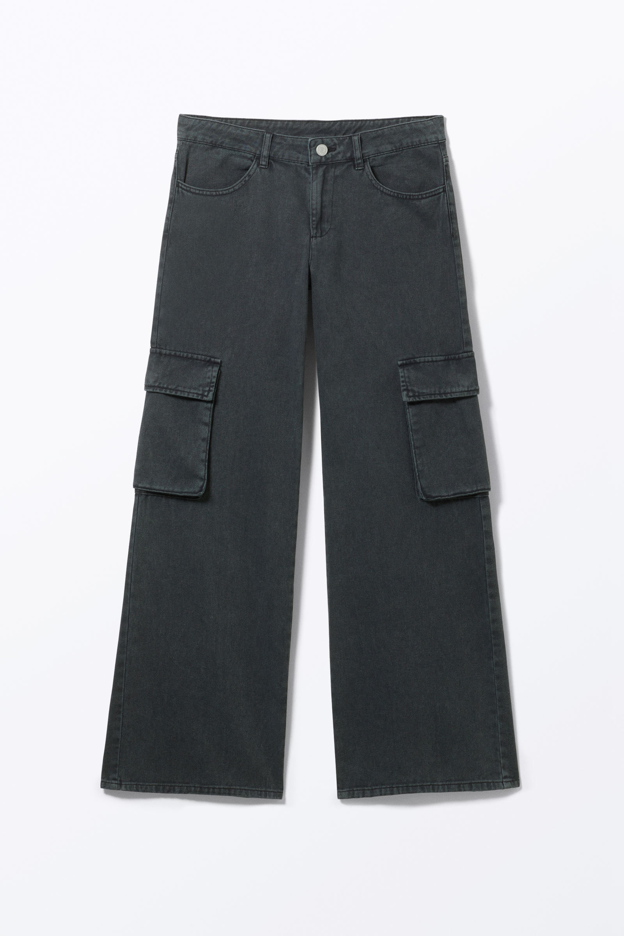 Washed Black - Loose Fit Low Waist Twill Cargo Trousers - 3