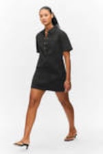 Off-black - Short-Sleeved Mini Shirt Dress - 1
