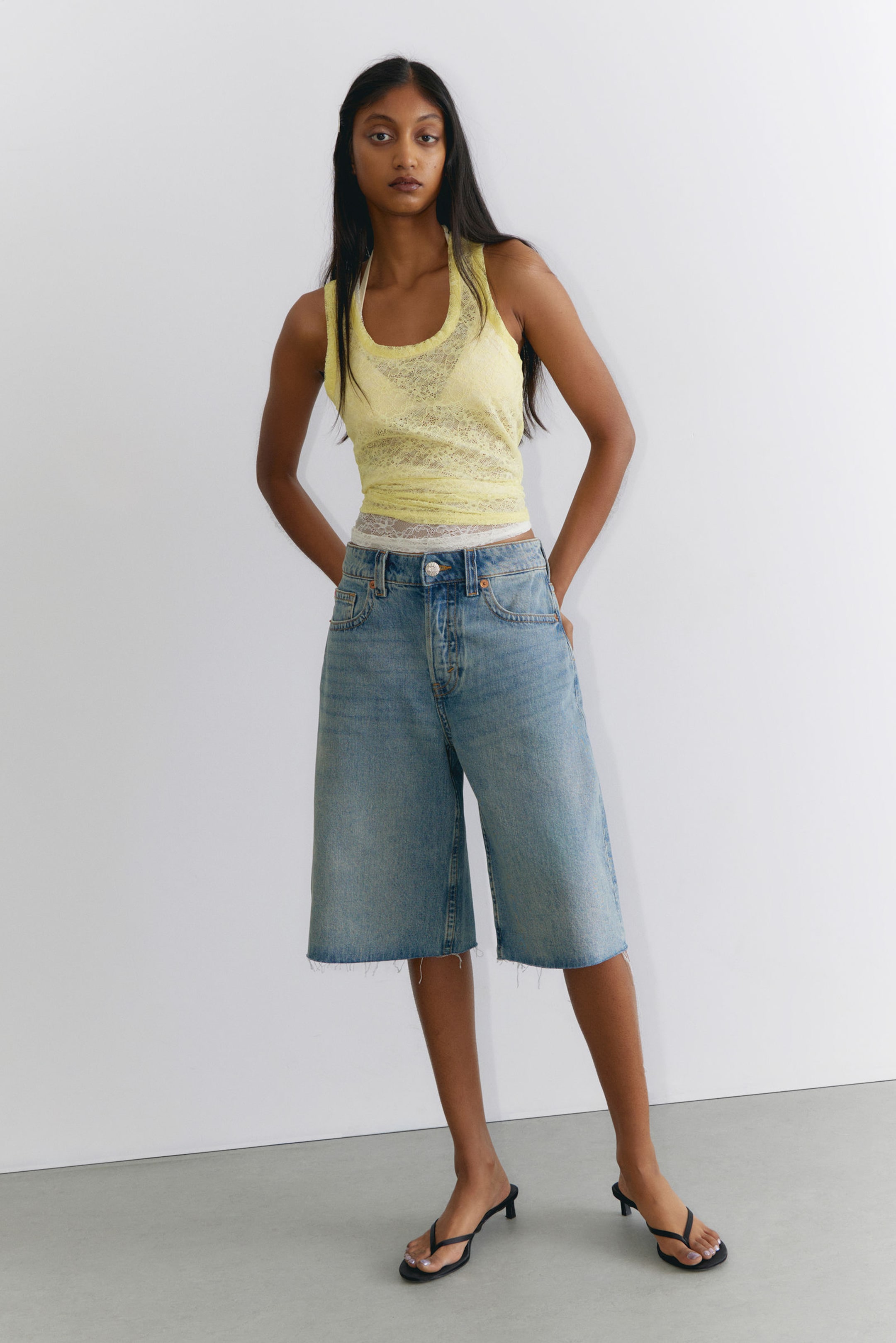 #EEE99D - Sheer Lace Sleeveless Tank Top - 2