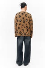 Brown - Leopard - Fluffy knit cardigan - 2