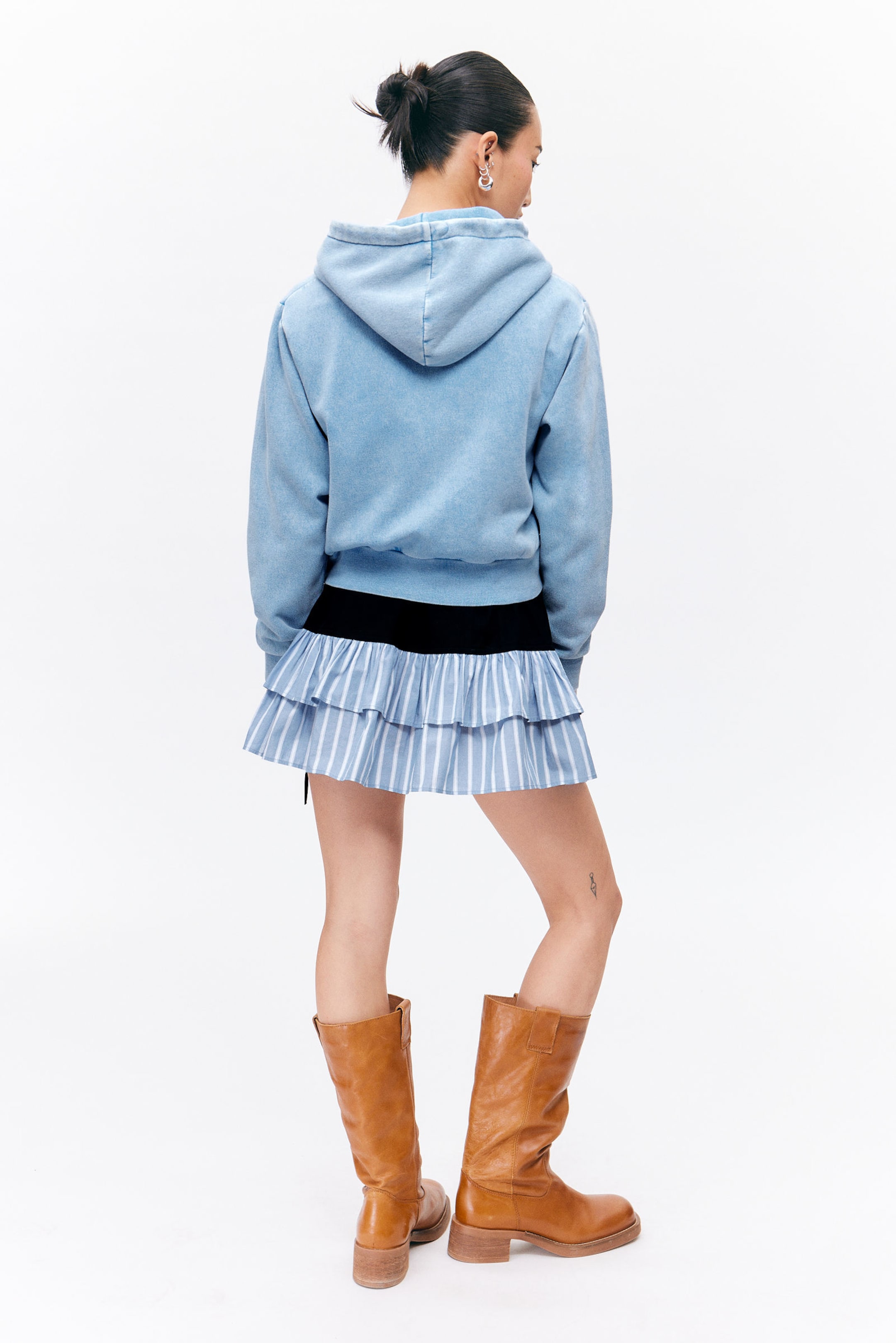 Washed Light Blue - Cropped Zip Hoodie - 2